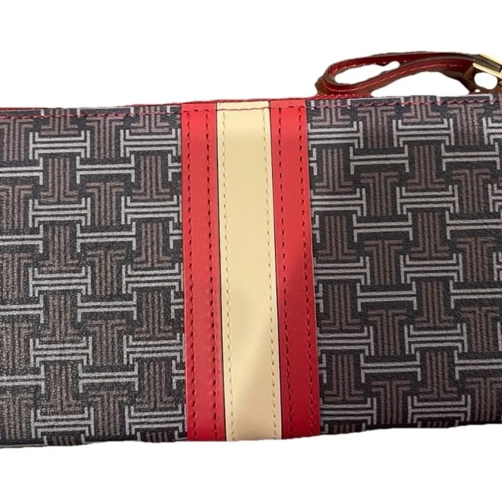 Lanvin collection red and navy Patterned initial logo zip around long Wallet